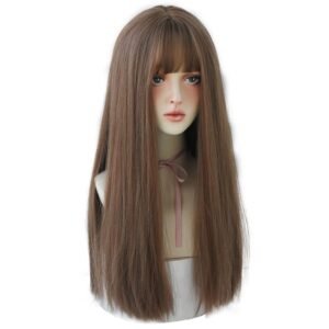 Long Straight Wig With Bangs Honey Brown Synthetic Hair for Women Natural Premium Soft Wig for Party  Use (22inch Honey Brown)