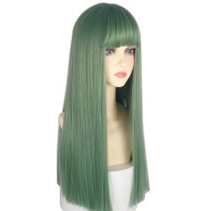 22 Inches long Hair Wig for Women Green Synthetic Hair Natural Long Straight Wig With Bangs Party  Wig for Girl (Malachite Green)