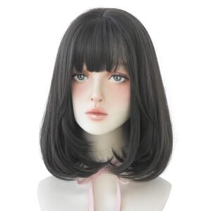 Balck Wig for Women Short Synthetic Wig with Bangs  Wig (Black berries, 14inch)