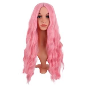 28 Inch/70 cm Long Wavy Middle Part with No Bangs Synthetic Fiber Curly Fashion Women Party  Wig (Light Pink)