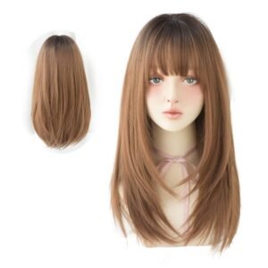 Long Black Straight Hair Wig with Bangs Synthetic High Density Long Hair Wig for Women (Brown, 22inch)