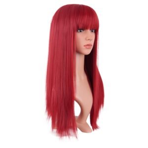 22 Inch/56 cm Women Long Straight with Flat Bangs Synthetic Hair Heat Resistant Fiber Hair for Party  Wig (Red)