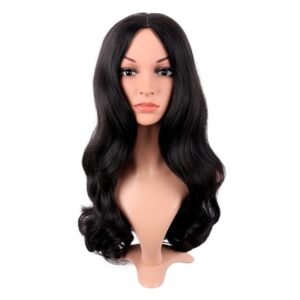 22 Inch/55cm Fashion Long Synthetic Fiber Curly Hair Middle Part  Wig (Black)