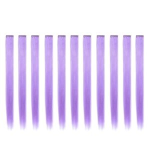 Bundle 11 Pieces Single Color 21 Inches Straight Party Highlights Clip In Synthetic Hair Extensions  Halloween Costume (Violet)