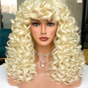 613 Curly Wig with Bangs for Black Women Kinky Long curly Synthetic Hair Wigs Daily Use  17 Inch