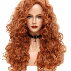 Long Wavy Wigs 28 Inches Natural Copper Fox Red Synthetic Kinky Curly Hair Wig for Women