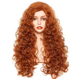 28 Inches Long Wavy Wigs for Women Fox Red Natural Curly Synthetic costume Hair Wig Copper Red Fluffy Full Head Halloween Wig
